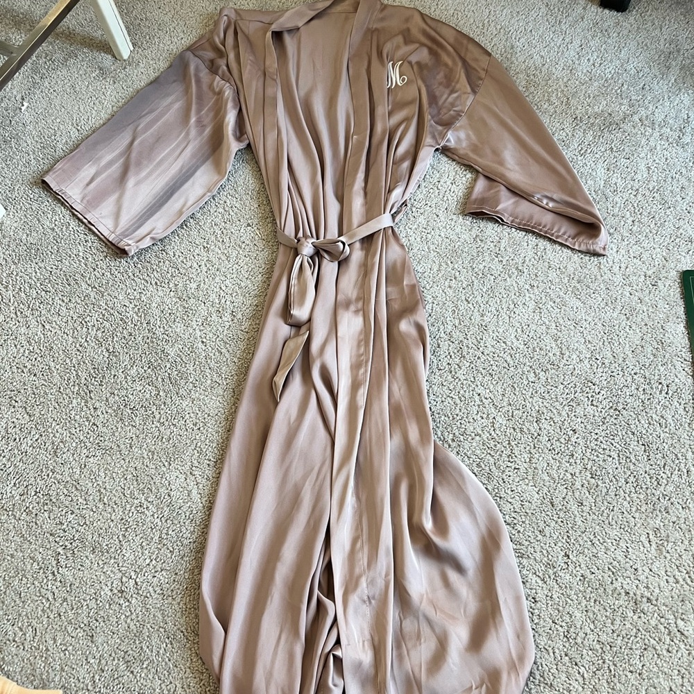 Elegant Taupe Robe with Monogram